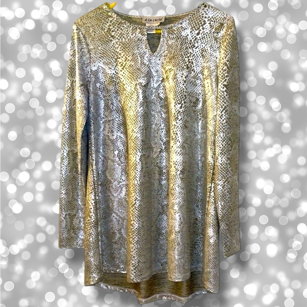 🌺A’LACARTE SILVER/TAN SNAKE SKIN PRINT TUNIC BLOUSE